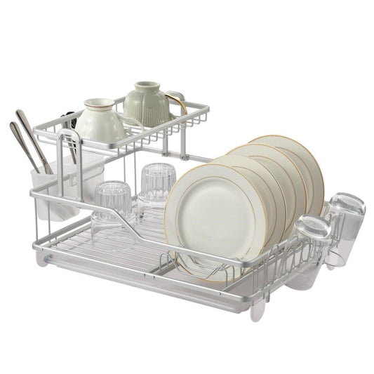 25CM 2 Tier Aluminium Home Kitchen Dish Rack Dryer Cutlery Cup Holder AU STOCK - Homeware Discounts