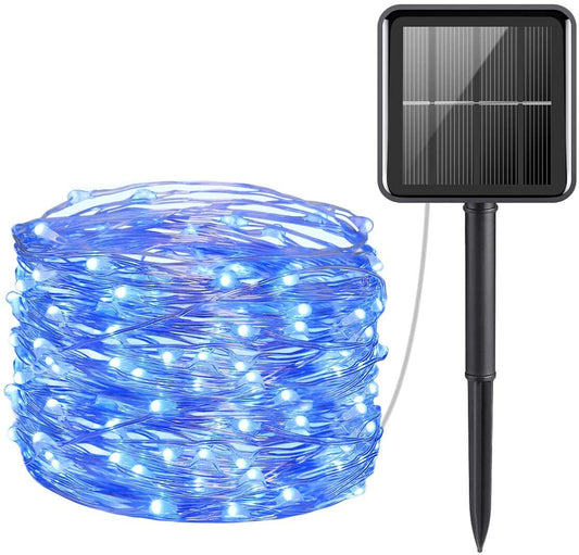 200 Blue LED Solar Powered 24m Garden Christmas Fairy Lights - Waterproof Solar - Homeware Discounts