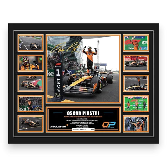 OSCAR PIASTRI 2025 CHINESE GRAND PRIX MCLAREN F1 Limited Edition Photo Memorabilia Wooden Frame