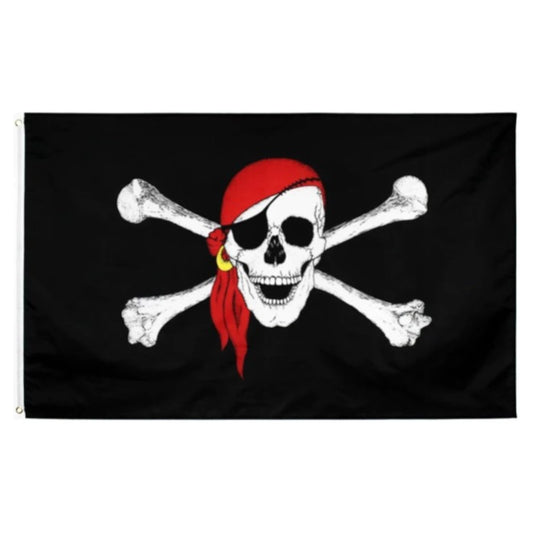 Large Pirate Flag Red Scarf Jolly Roger Skull & Crossbone 90 X 150 CM - 3ft x 5ft
