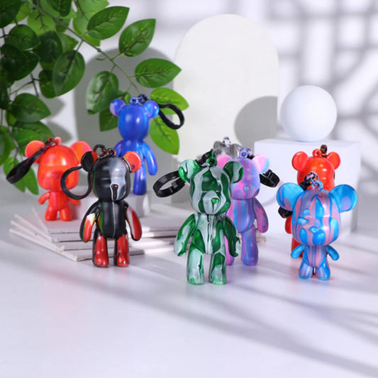 Fluid Bear Figurine Painting DIY Set Acrylic Pour Mini Keychain
