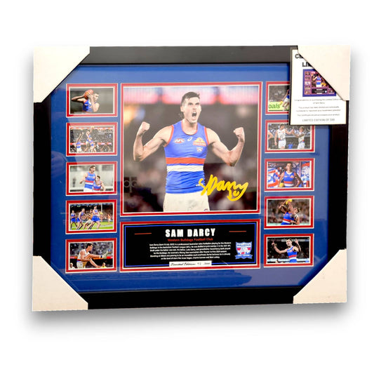 Sam Darcy Western Bulldogs 56CM x 46CM Team Poster Wooden Frame MEMORABILIA