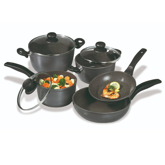Stoneline Black Cookware Set 8-Pieces With Glass Lids - Homeware Discounts