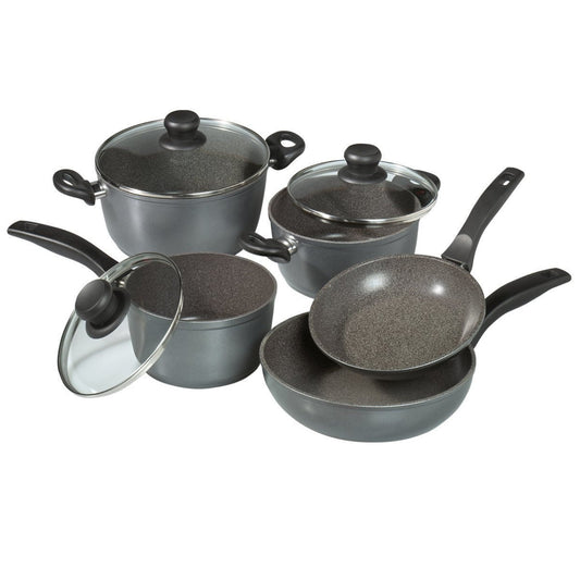 Stoneline Black Cookware Set 8-Pieces With Glass Lids - Homeware Discounts