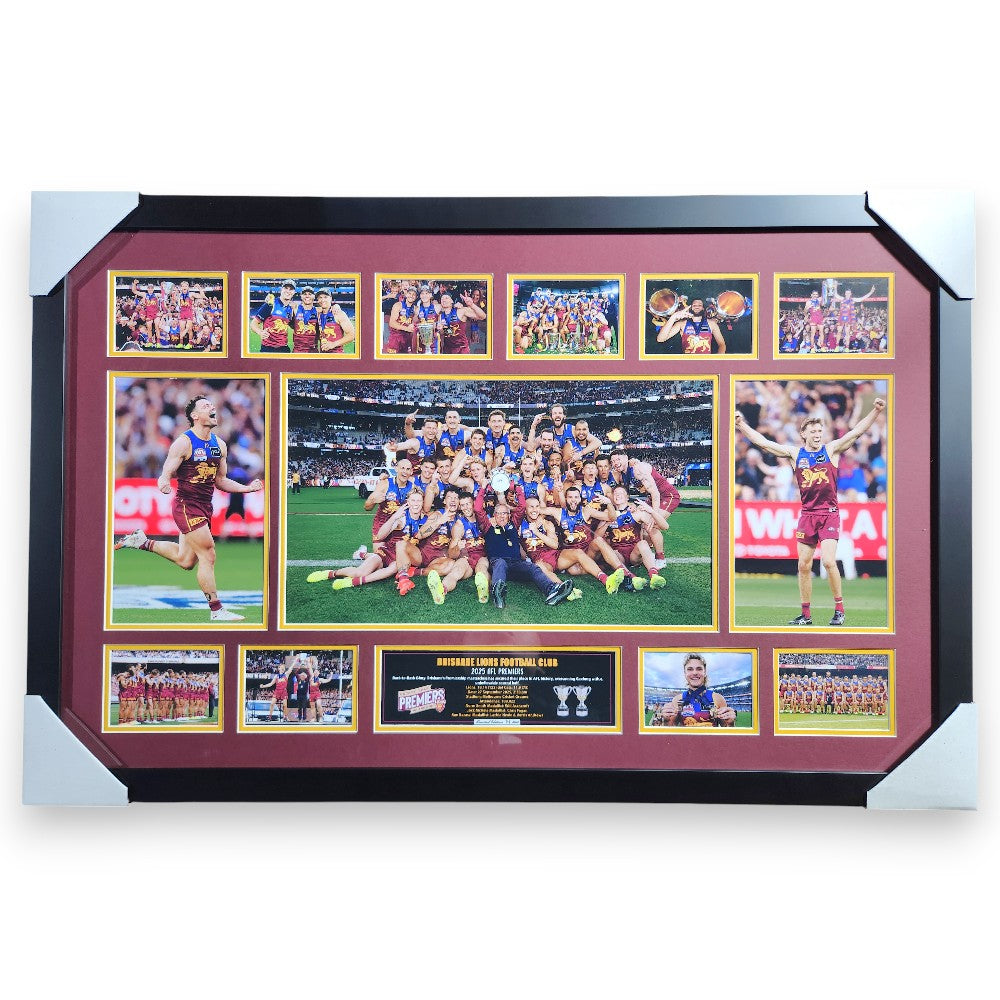 2025 Brisbane Lions FC PREMIERS 86CM x 56CM Team Poster Wooden Frame MEMORABILIA