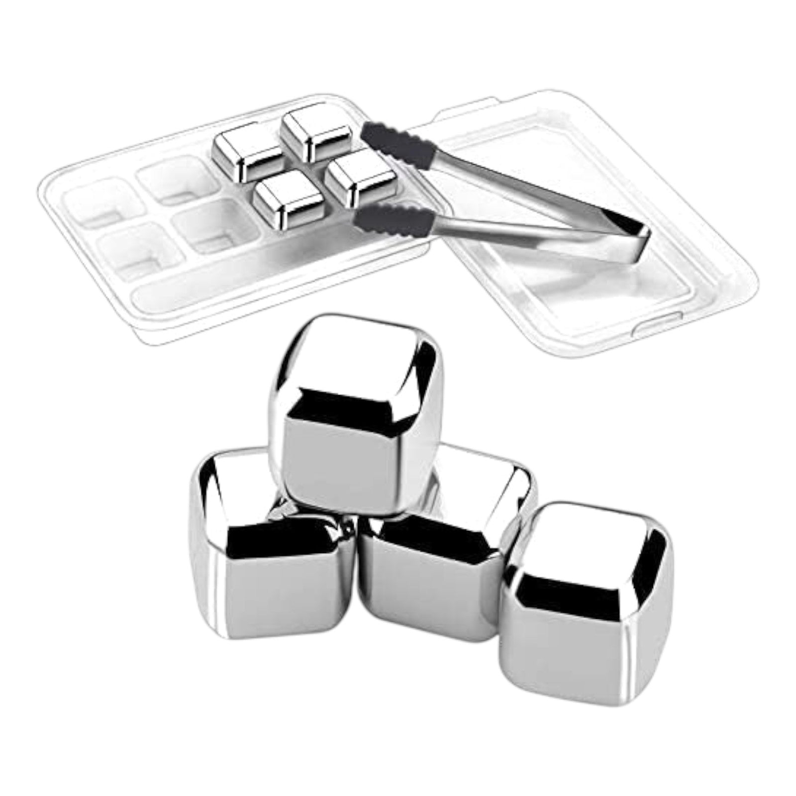 Stainless Steel Whiskey Stones x 8 Ice Cubes Tong Reusable Cooling Ice Cube Wine Drink Beer - My Store