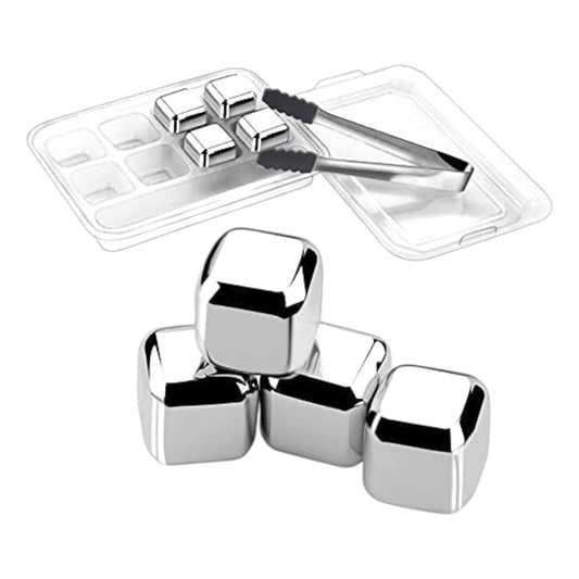 Stainless Steel Whiskey Stones x 8 Ice Cubes Tong Reusable Cooling Ice Cube Wine Drink Beer - My Store
