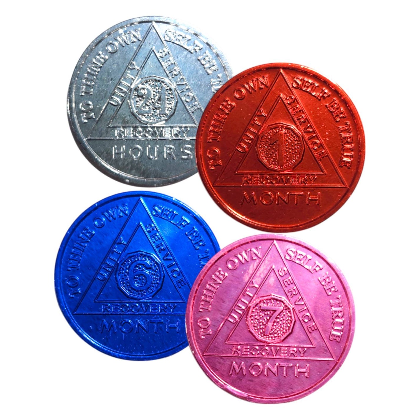 Aa Chip Script Aluminum Sobriety Chips 24 Hours Months 1, 6, 7 Months Alcoholics ...