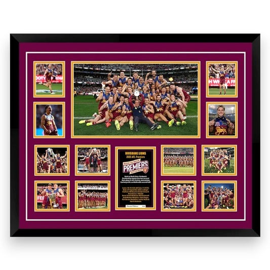 2025 Brisbane Lions FC PREMIERS 56CM x 46CM Team Poster Wooden Frame MEMORABILIA