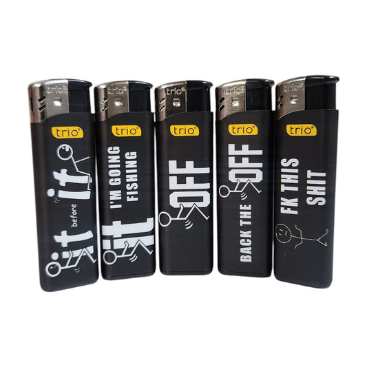 5 Pack TRIO Cigarette Lighter Disposable Gas Hub Designs Windproof