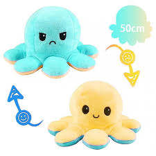 Reversible Octopus Plush Toy Adorable 50cm Double-Sided Doll, Happy Angry Octopus Stuffed Animals Doll