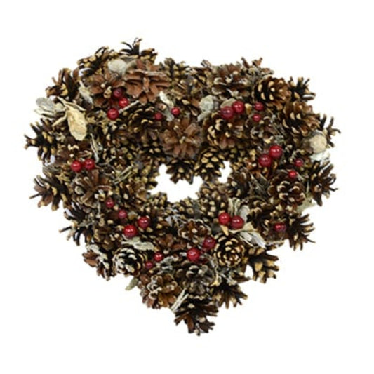 33CM Pine Cones & Berries Christmas Decor Heart Shape Wreath Christmas Tree Indoor Outdoor Hanging Ornament - Homeware Discounts