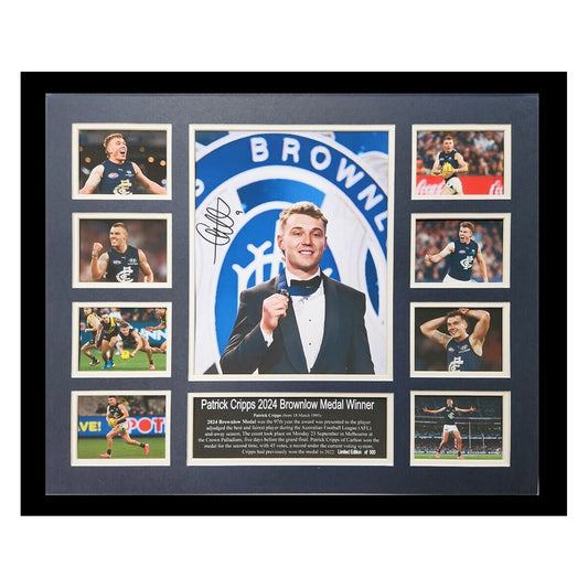2024 Brownlow Patrick Cripps Carlton Blues 56CM x 46CM Wooden Frame MEMORABILIA - Homeware Discounts