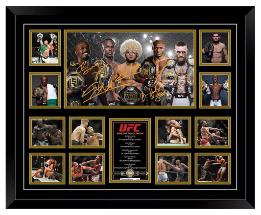 UFC KINGS KHABIB ADESANYA CONOR MCGREGOR USMAN JON JONES SIGNED Limited Edition Photo Memorabilia Wooden Frame