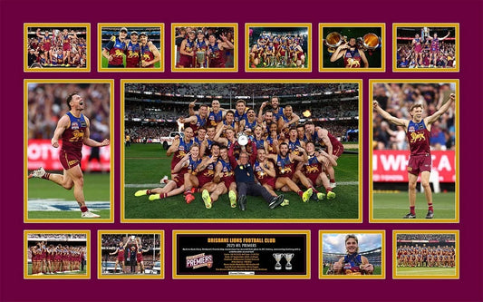 2025 Brisbane Lions FC PREMIERS 86CM x 56CM Team Poster Wooden Frame MEMORABILIA