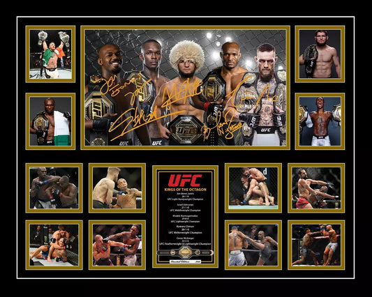 UFC KINGS KHABIB ADESANYA CONOR MCGREGOR USMAN JON JONES SIGNED Limited Edition Photo Memorabilia Wooden Frame