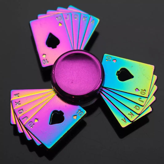 Royal Flush Ace of Spades 3D Metal EDC Neon Rainbow Fidget Hand Spinner toy