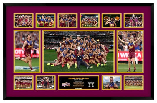 2025 Brisbane Lions FC PREMIERS 86CM x 56CM Team Poster Wooden Frame MEMORABILIA