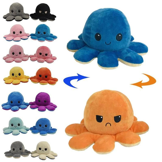 Reversible Octopus Plush Toy Adorable 50cm Double-Sided Doll, Happy Angry Octopus Stuffed Animals Doll